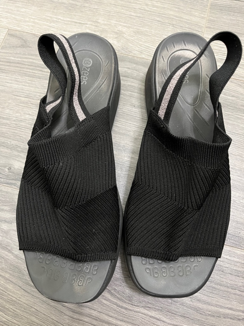 Bzees Black Stretch Knit Slingback Sandals
